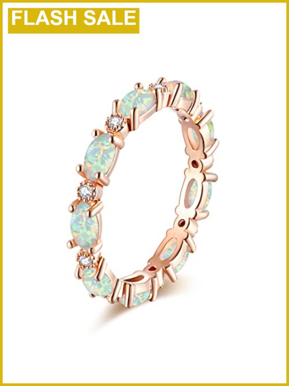 14K Rose Gold Plated Created Opal Promise Ring Cubic Zirconia Engagement